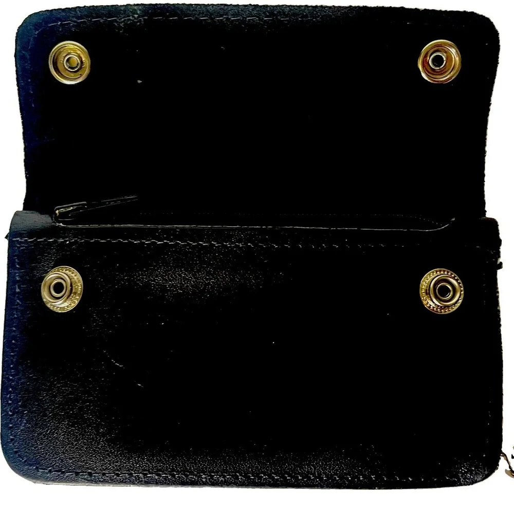 Black Genuine Leather Biker Chain Wallet Motorcycle Belt Loop‎ Silver 13